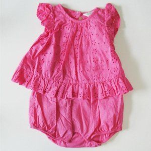 Ralph Lauren Baby Girls 6-9 mEyelet Bubble Shortall Romper Desert Pink, SZ 6-9 m